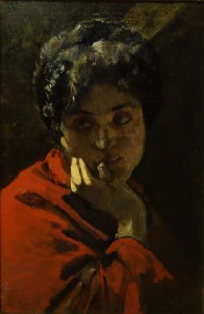 Domenico Morelli Ritratto di donna in rosso Germany oil painting art